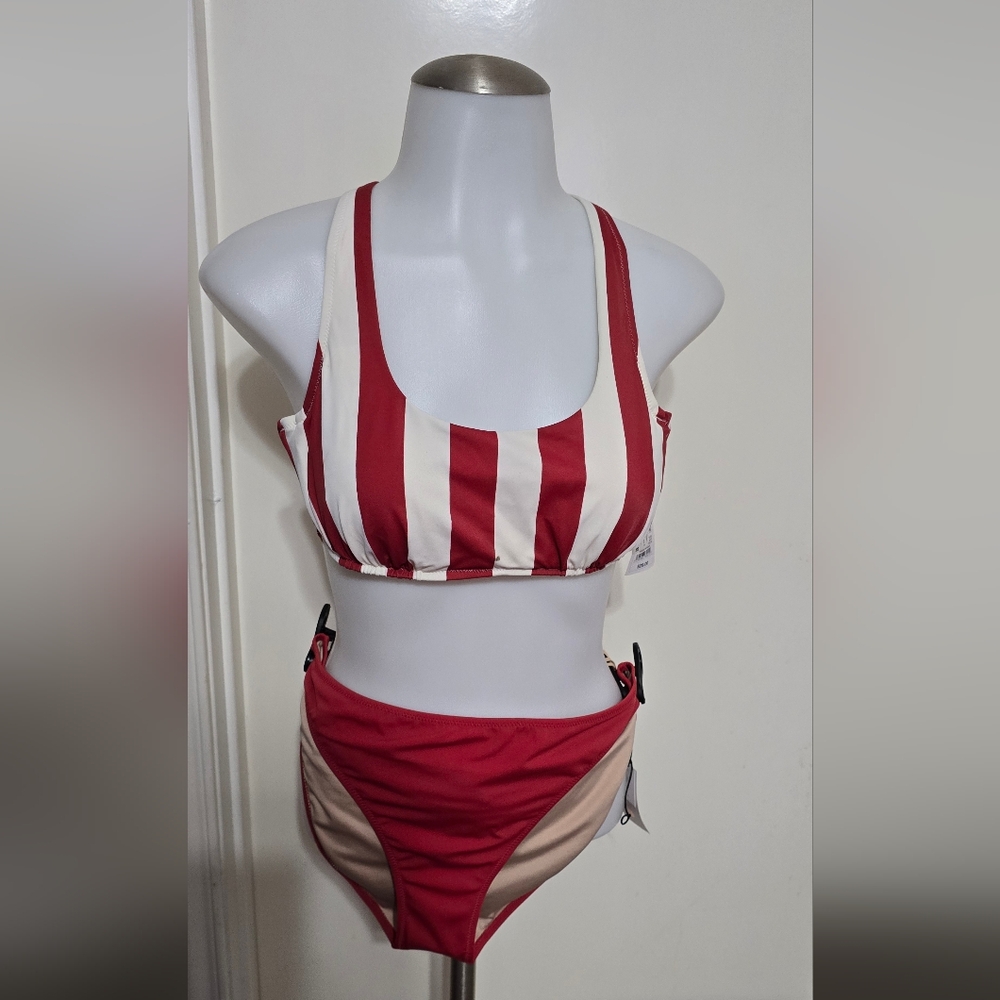 #6726 Striped Red and White Bikini Set